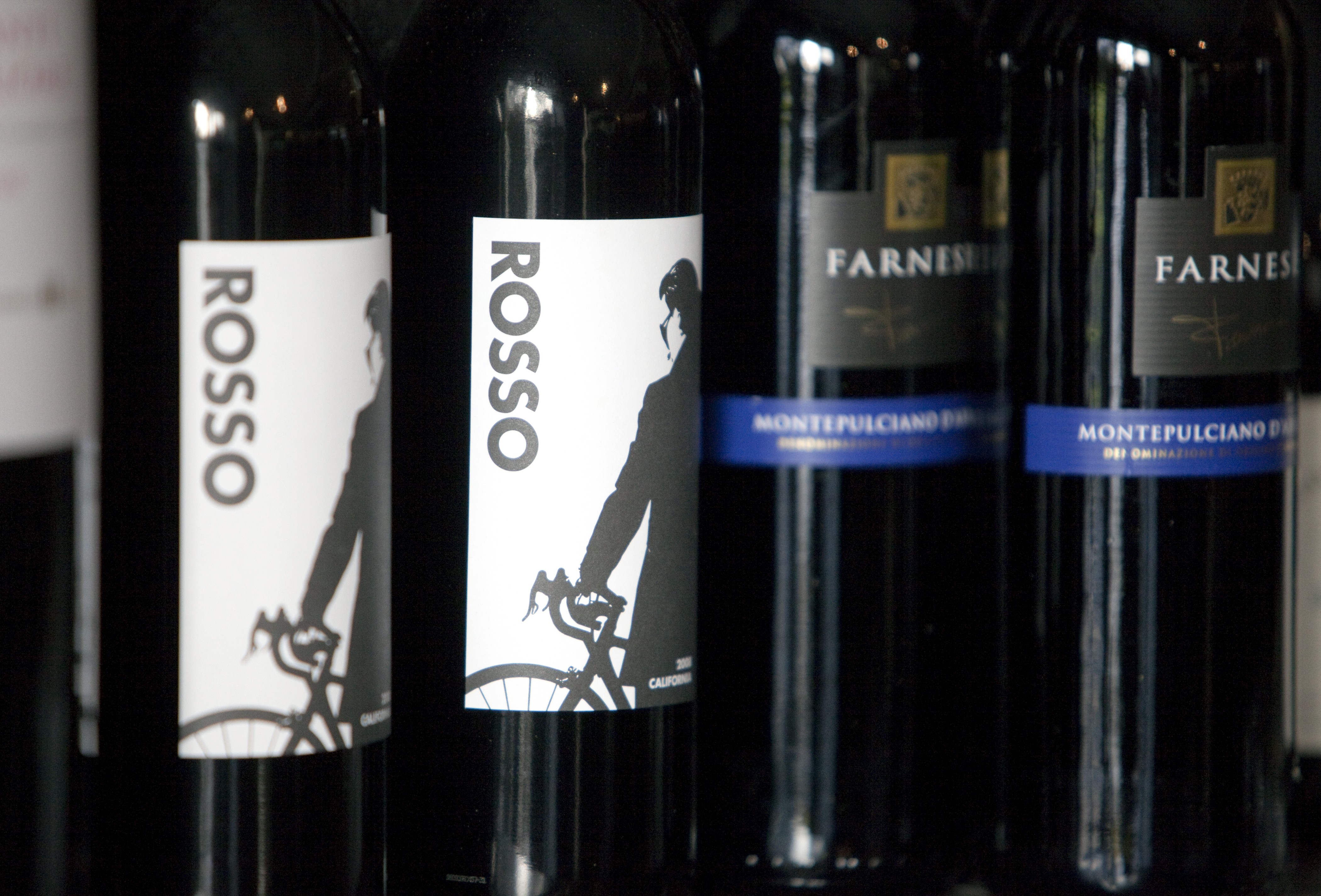 Rosso wine bottles on the shelf
